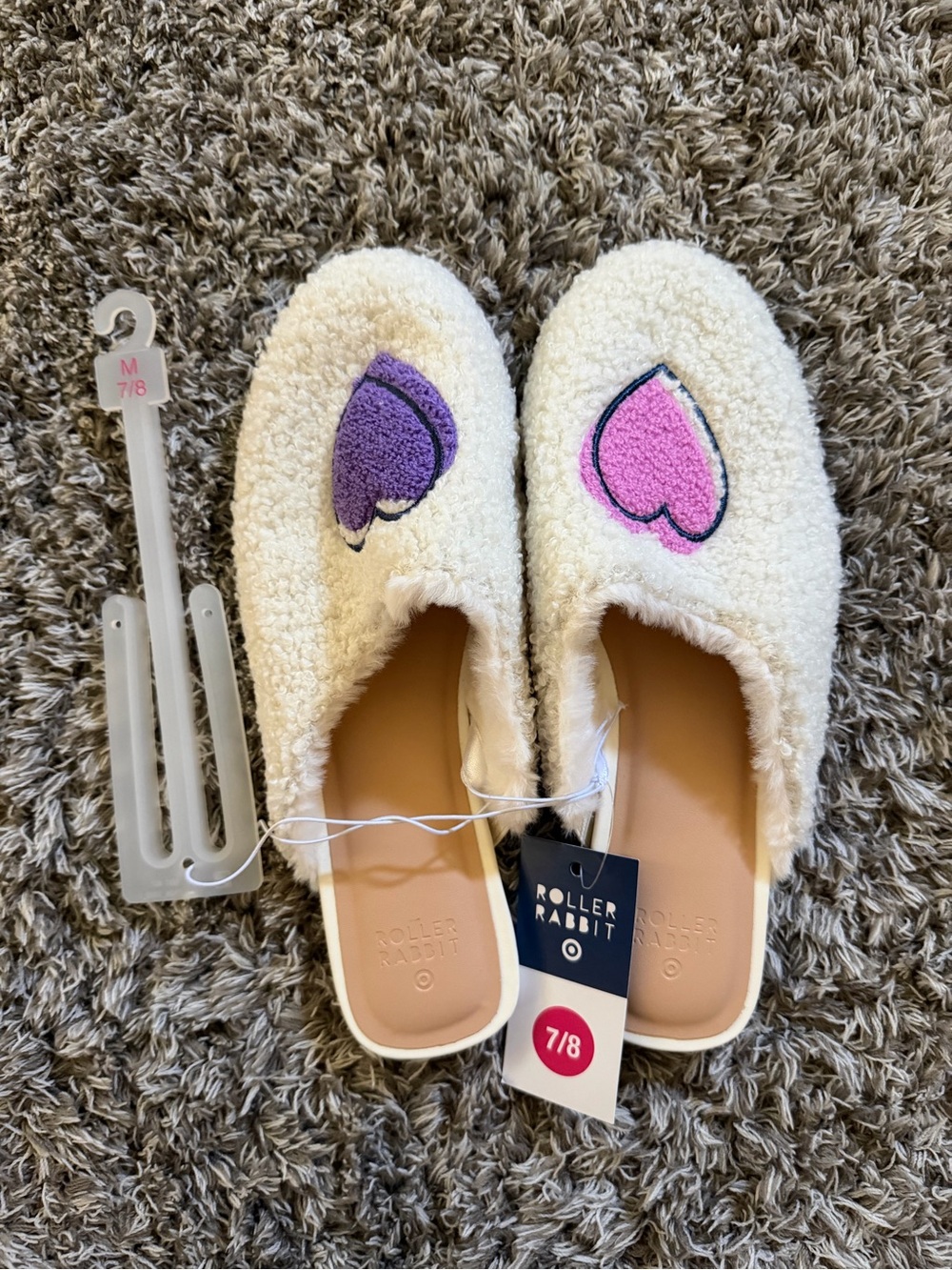 Roller Rabbit x Target Women's disco hearts wave fuzzy house slipper size 7/8NWT